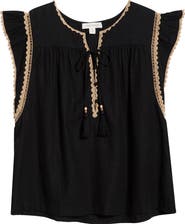 Treasure & Bond Crochet Trim Linen Blend Top