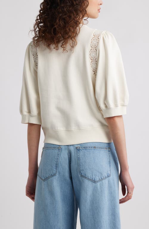 Treasure & Bond Lace Inset Puff Sleeve Crop Sweatshirt In Ivory Egret