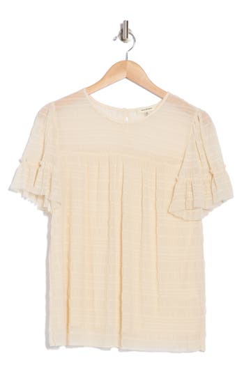 Max Studio Mesh Pleated Top In Antique Whte