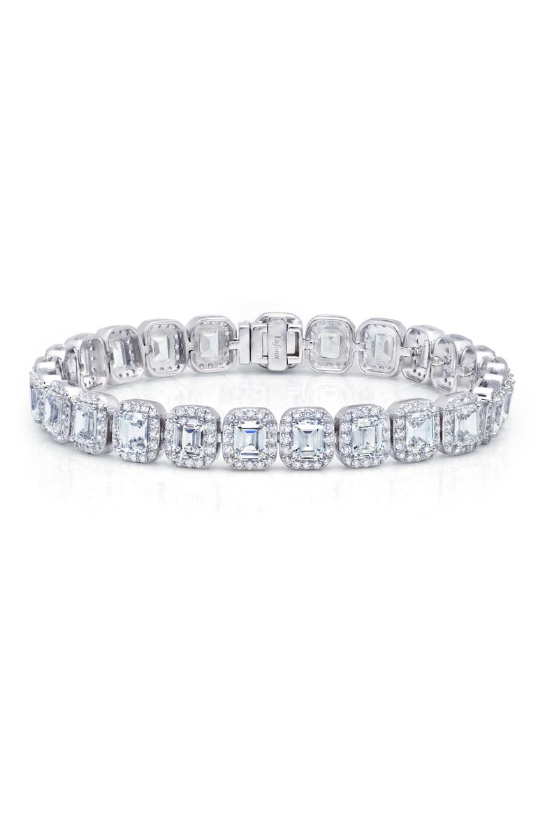 Lassaire Emerald Cut Simulated Diamond Tennis Bracelet, Main, color, SILVER/ CLEAR