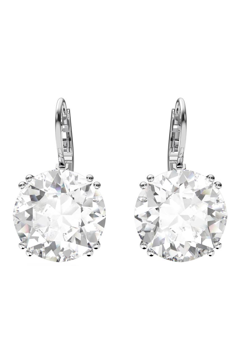 Millenia Round Crystal Drop Earrings, Main, color, SILVER