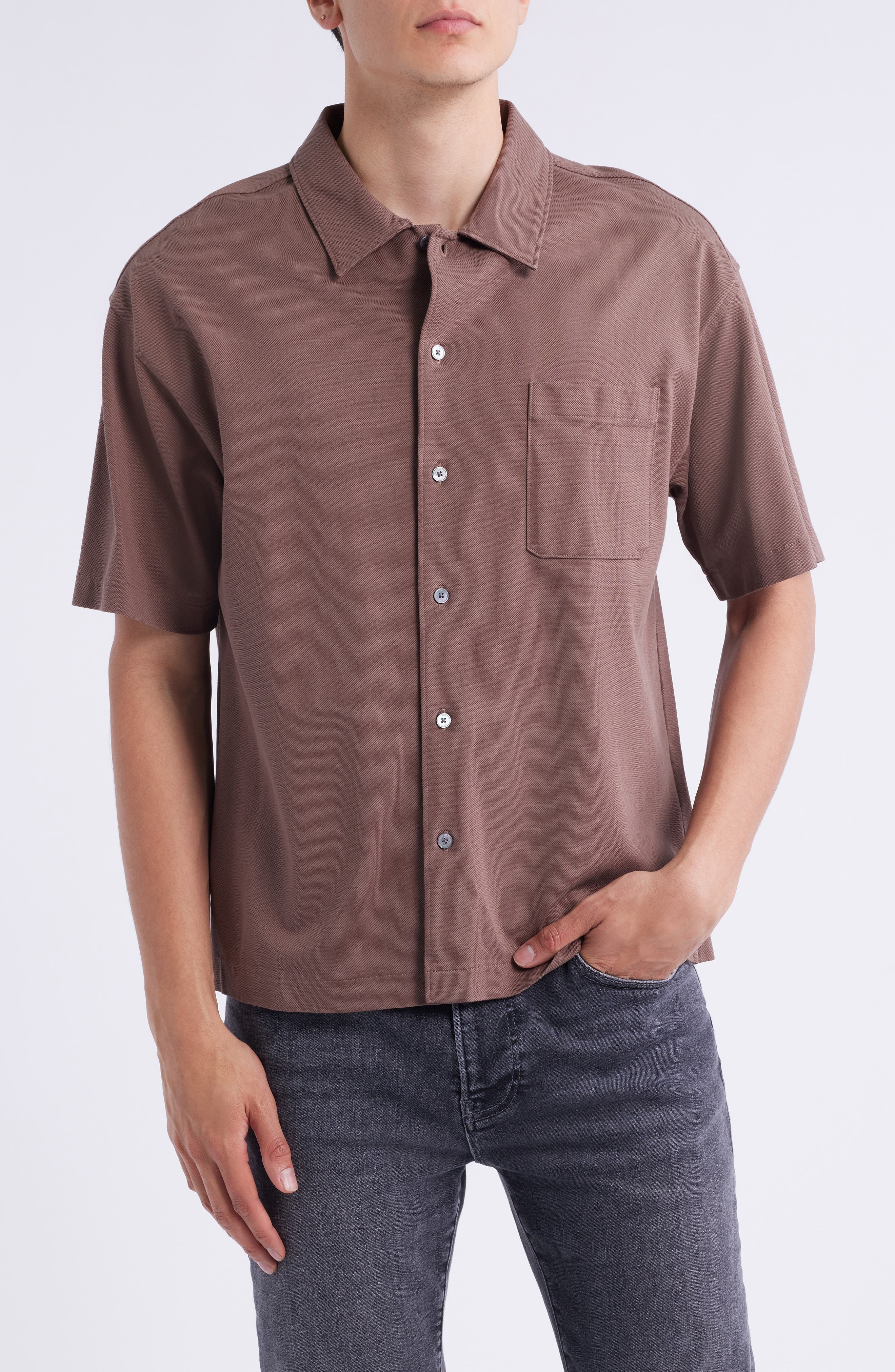 FRAME Short Sleeve Piqué Button-Up Shirt
