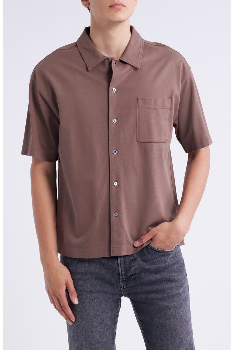 Short Sleeve Piqué Button-Up Shirt, Main, color, MAUVE