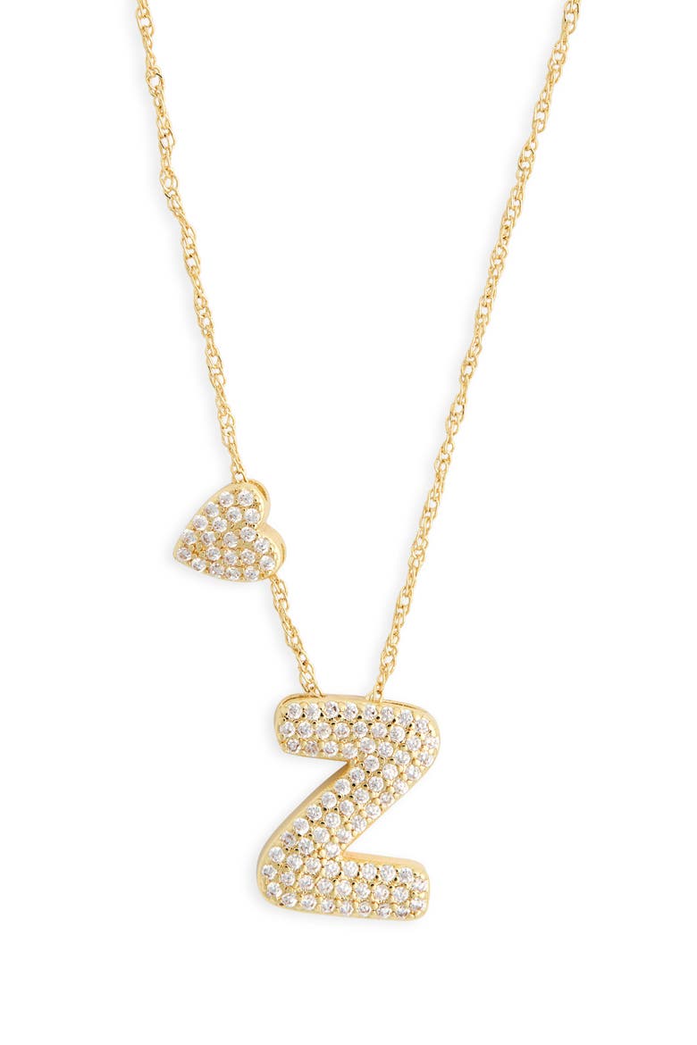 Cubic Zirconia Heart & Bubble Initial Pendant Necklace, Alternate, color, Z- CLEAR- GOLD