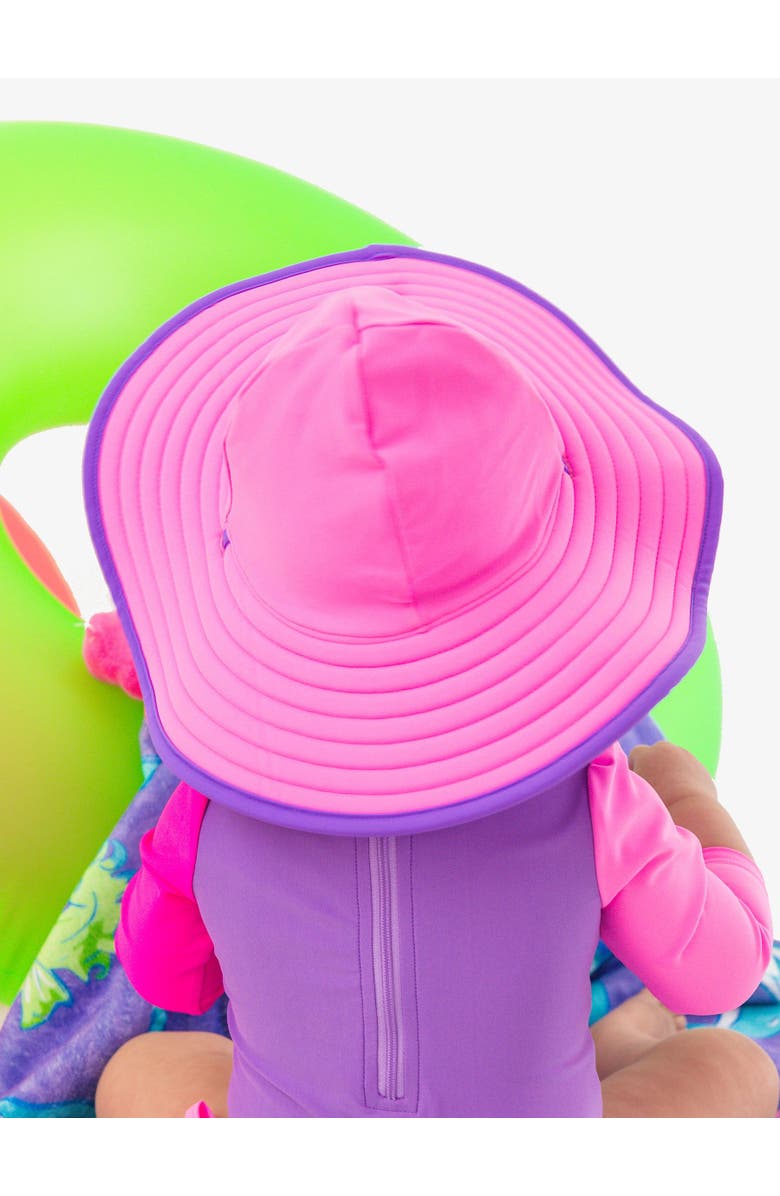 RuffleButts Girls UPF50+ Sun Protected Swim Hat, Alternate, color, Neon Purple & Pink