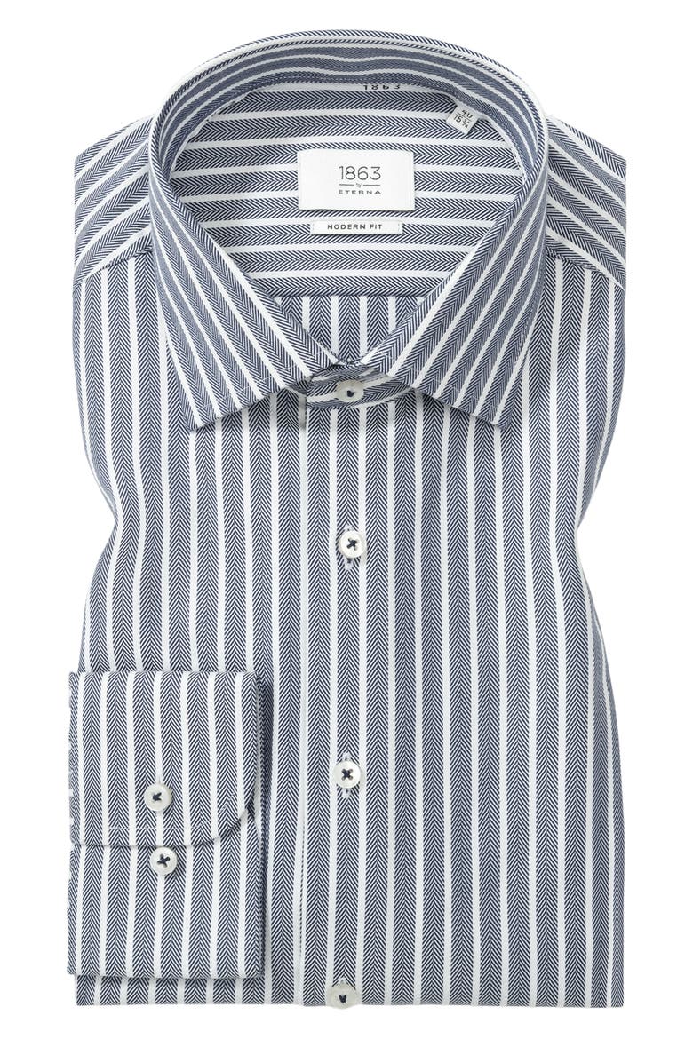 Modern Fit Stripe Non-Iron Cotton Herringbone Dress Shirt, Alternate, color, BLUE GREY