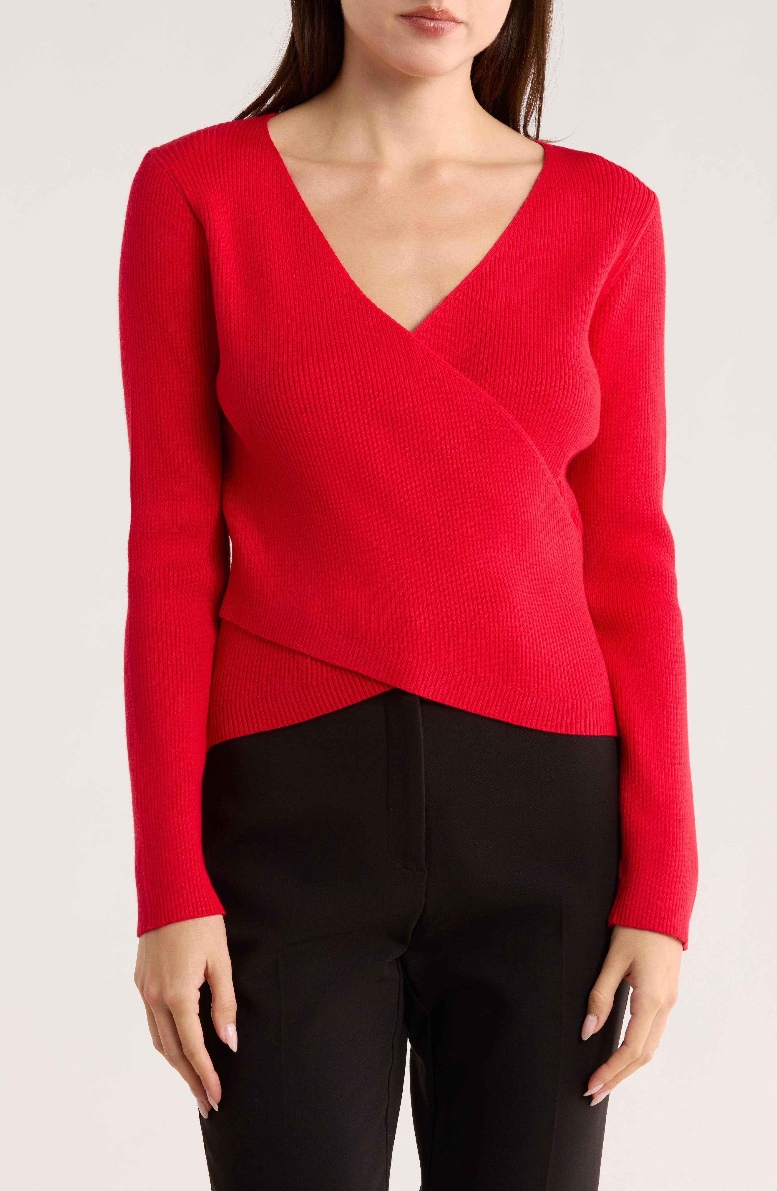 PATRIZIA LUCA Solid Faux Wrap Sweater