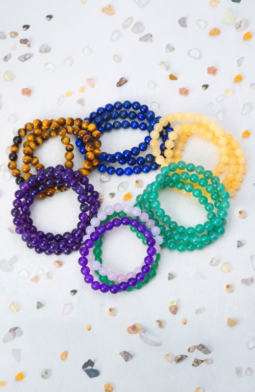 Bling Jewelry Set Of 3 Semiprecious Stone Beaded Stretch Bracelets In Amethyst