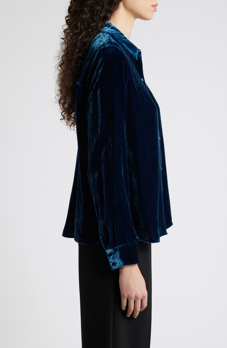 Eileen Fisher Classic Collar Easy Velvet Button-Up Shirt, Alternate, color, Atlan