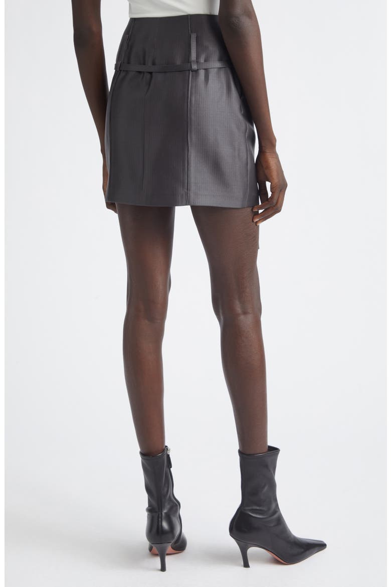 Relics Belted Wool Blend Satin Miniskirt, Alternate, color, DARK GREY