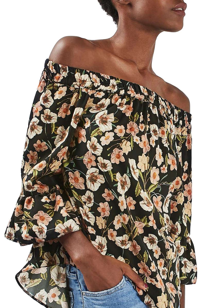 Topshop Floral Off the Shoulder Top, Main, color,