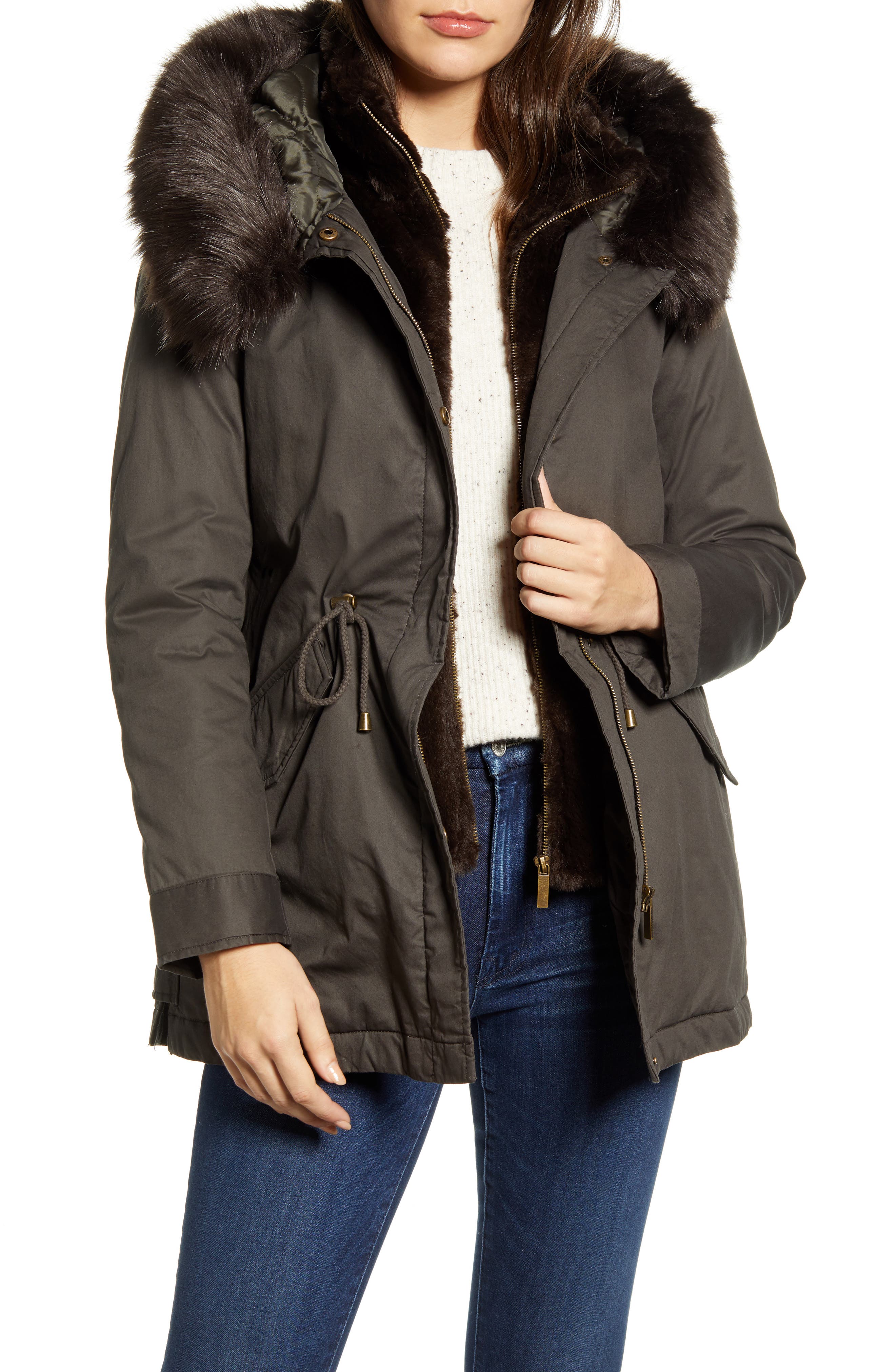 French Connection Faux Fur Hooded Parka (Women) | Nordstromrack