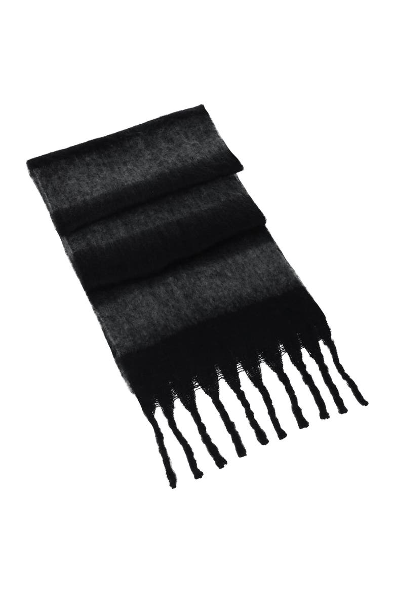 Brushed Acrylic Striped Blanket Scarf with Fringe, Alternate, color, BLACK