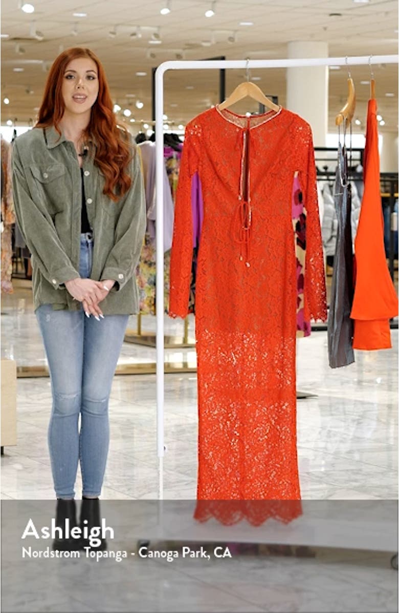 Lisandra Crystal Trim Long Sleeve Lace Dress, sales video thumbnail