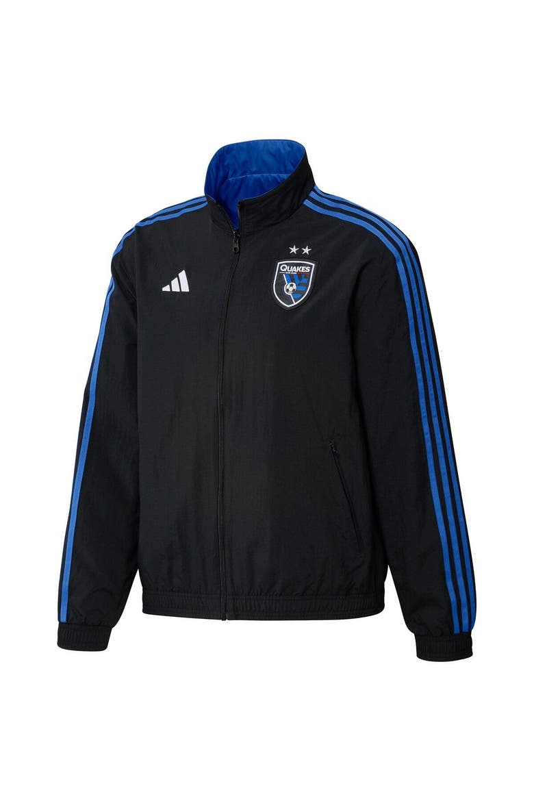 Men's adidas Black/Blue San Jose Earthquakes 2023 On-Field Anthem Full-Zip Reversible Team Jacket, Alternate, color, Black