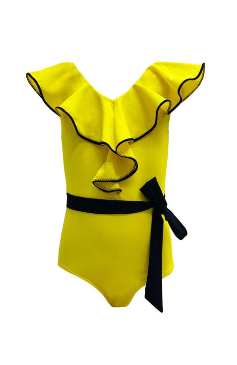 Ruffled V-Neck Belted One-Piece Swimsuit
