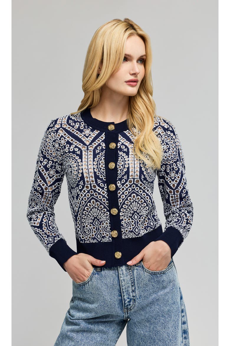 Erin Cotton Eyelet Cardigan, Main, color, Navy/White
