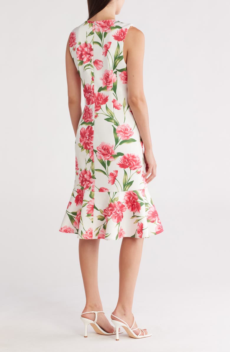 Donna Ricco Floral Sleeveless Flounce Hem Sheath Dress, Alternate, color, Ivory Multi