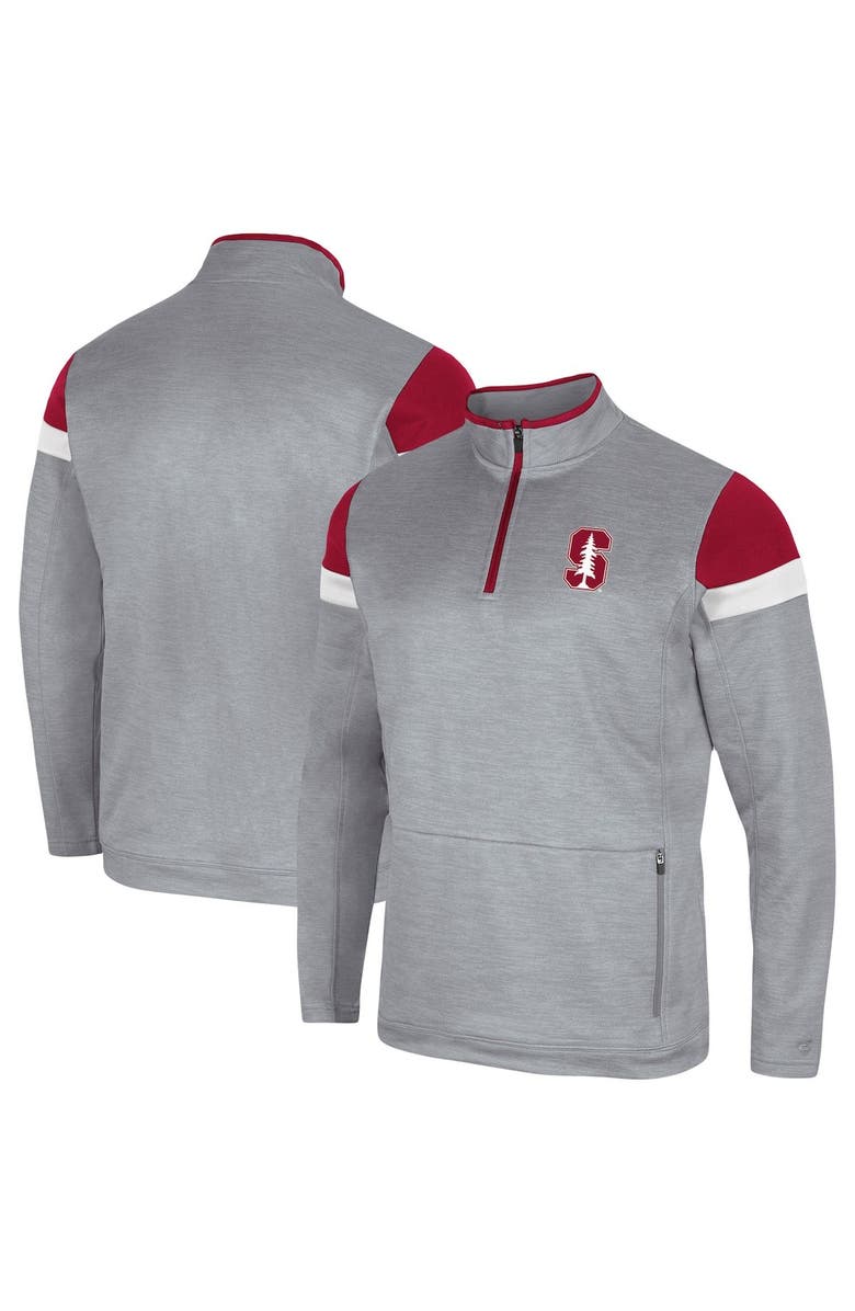COLOSSEUM Men's Colosseum Gray Stanford Cardinal Bingo Quarter-Zip Jacket, Main, color,