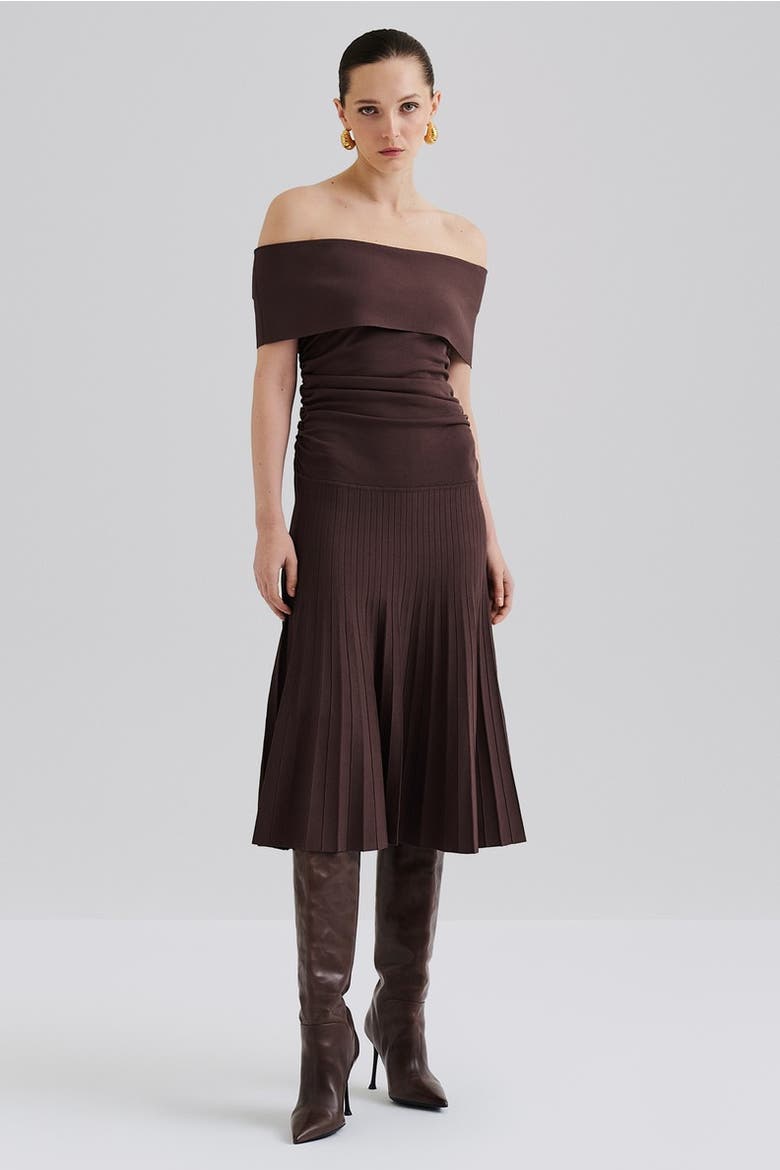 Althena Off Shoulder Knitted Dress, Main, color, Chocolate