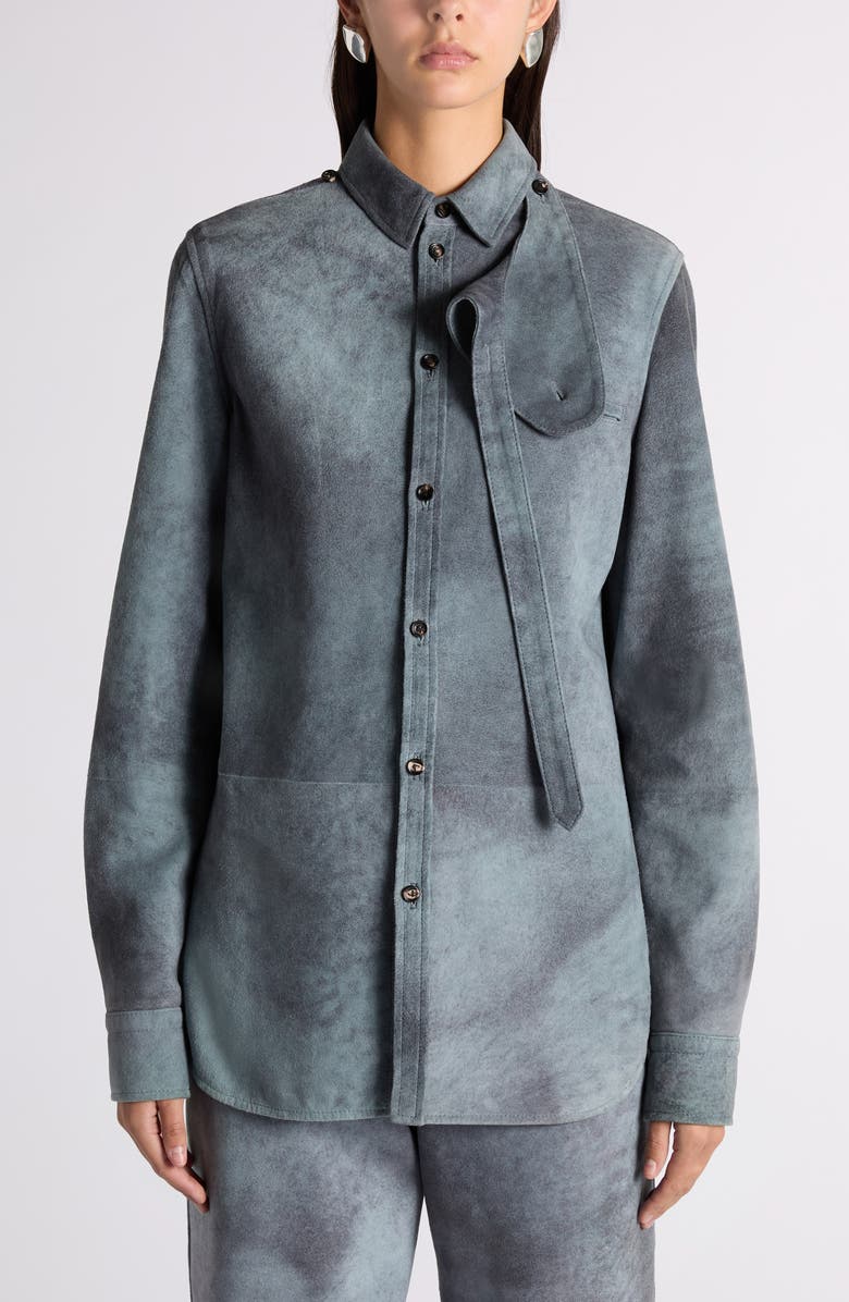 Bottega Veneta Cloudy Suede Button-Up Shirt, Alternate, color, 4690 Cloudy Indigo