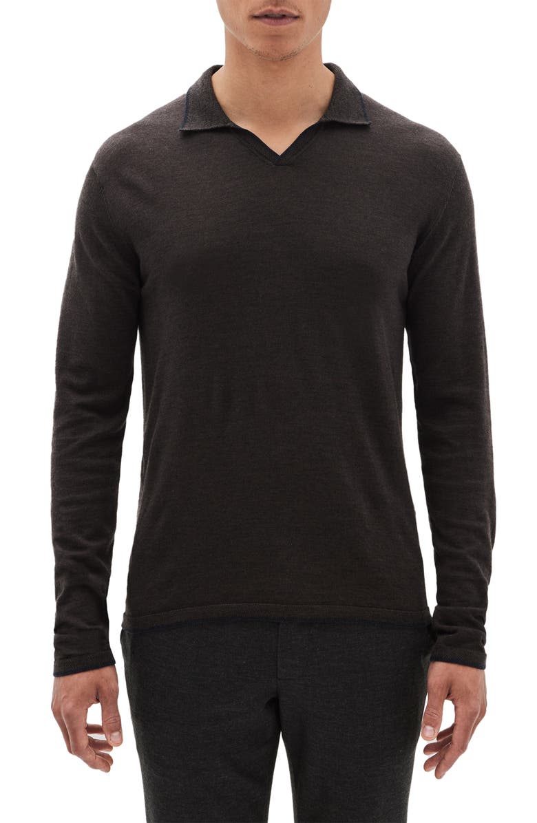 Robert Barakett Hollow Wood Johnny Collar Wool Polo Sweater, Main, color, Brown