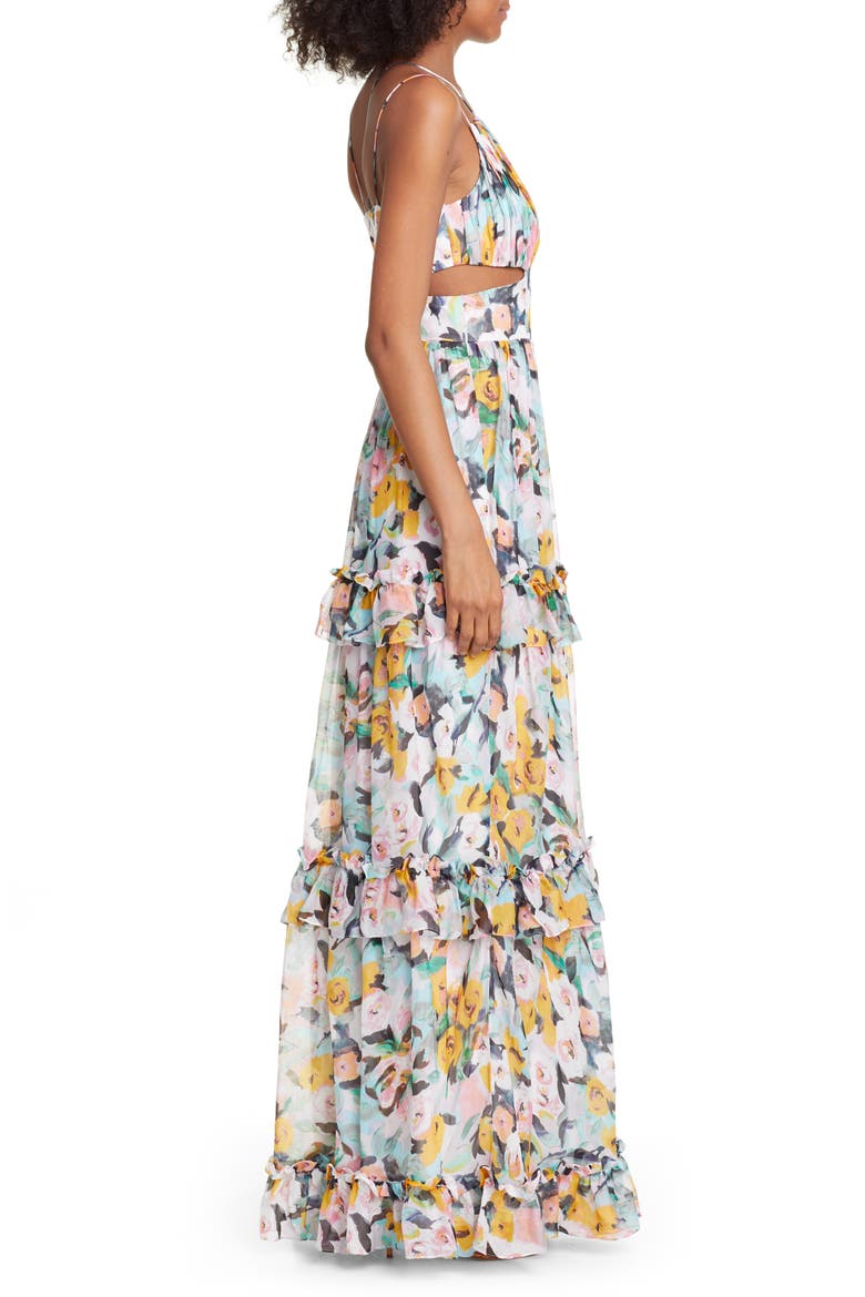 Drew Floral Print Evening Dress, Alternate, color, AQUA