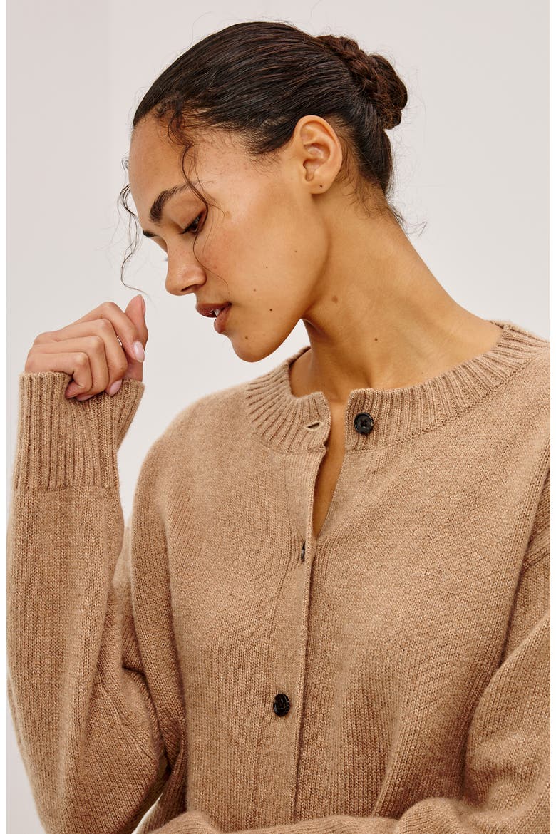 Carre Cotton Blend Cardigan, Alternate, color, HEATHER CAMEL