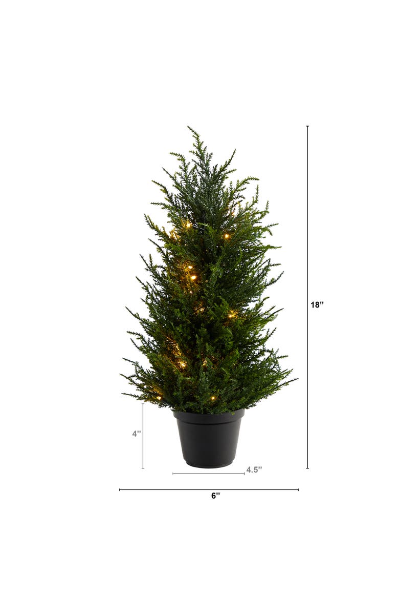 NEARLY NATURAL 18-in Cedar Artificial Tree with LED Lights UV Resistant, Alternate, color, Green