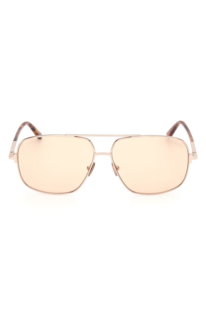 TOM FORD Tex 62mm Navigator Sunglasses, Main, color, Rose Gold / Havana / T Logo
