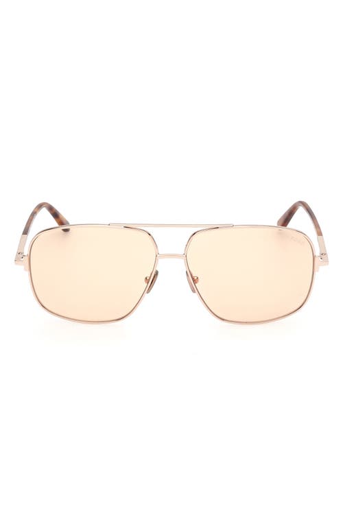 Tom Ford Men's Tex Double-bridge Metal Aviator Sunglasses In Rose Gold/havana/t Logo