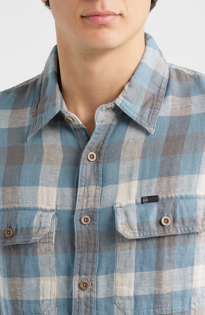 AG Curtis Check Linen & Cotton Button-Up Work Shirt, Alternate, color, Blue Multi