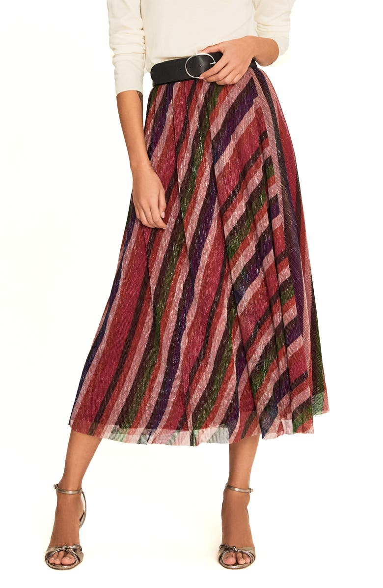 ba&sh Midnight Metallic Stripe Asymmetrical Midi Skirt, Main, color,