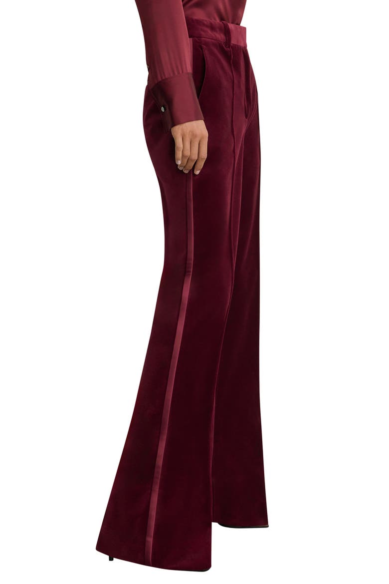 Wren Velvet Flared Tuxedo Pants, Alternate, color, DARK RED
