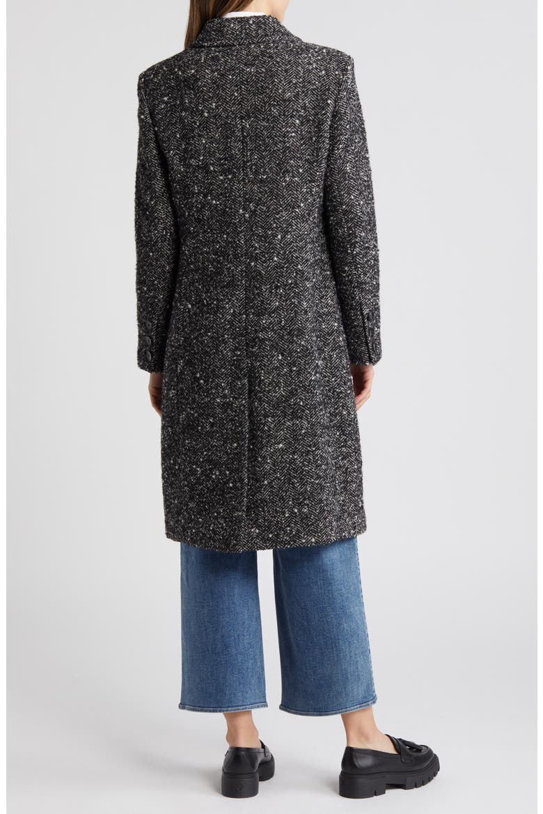 Reefer Double Breasted Herringbone Tweed Coat, Alternate, color, BLACK/WHIT