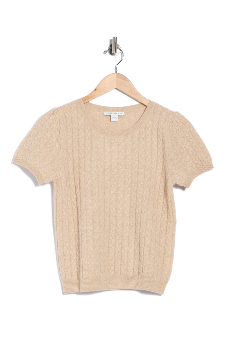 Cable Knit Puff Sleeve Cashmere Sweater, Main, color, OAT