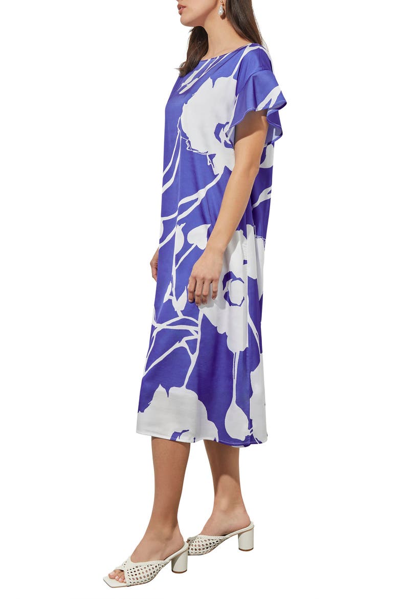 Floral Crêpe de Chine Dress, Alternate, color, SAPH SEA/ WHT