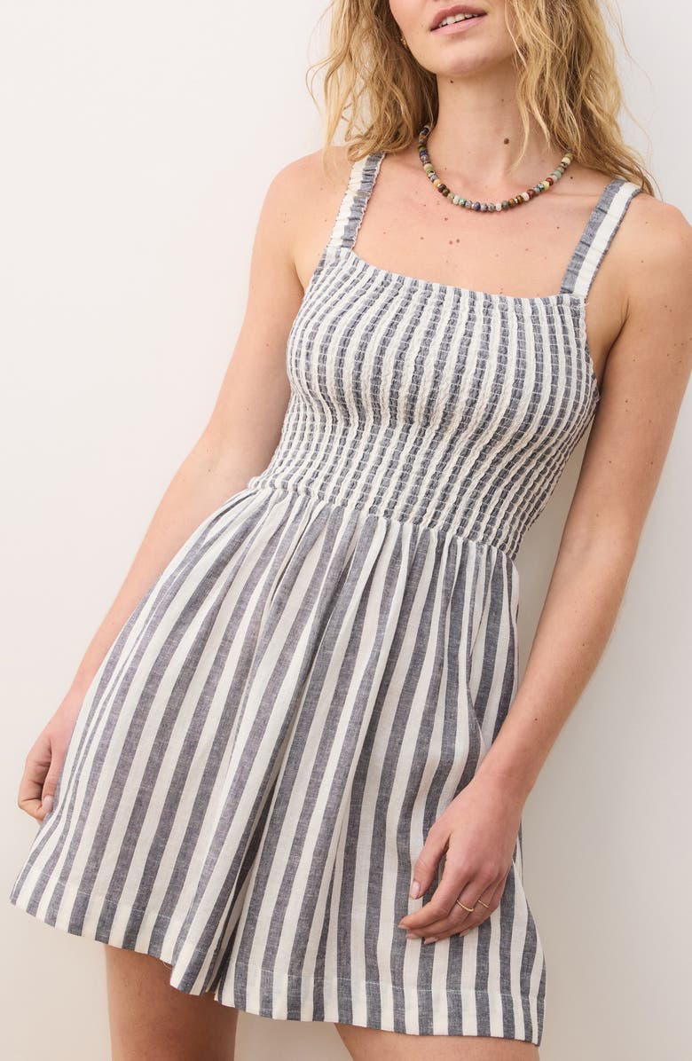 Marine Layer Selene Smocked Romper, Alternate, color, India Ink Stripe