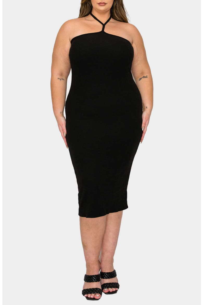 Sienna Halter Rib Midi Dress, Main, color, BLACK