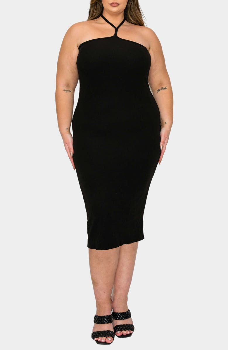 L I V D Sienna Halter Rib Midi Dress, Main, color, Black