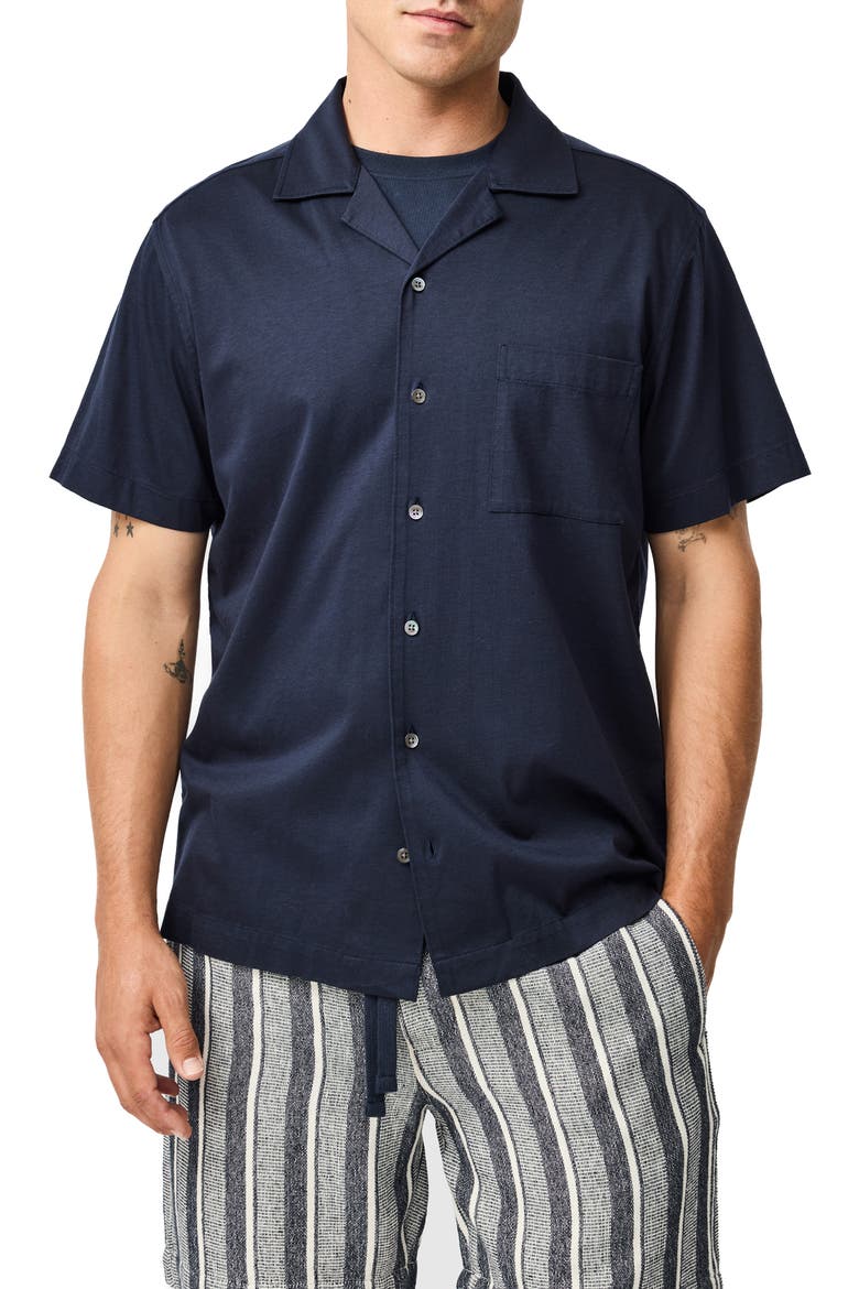 Manor Park Solid Cotton Blend Camp Shirt, Main, color, INK