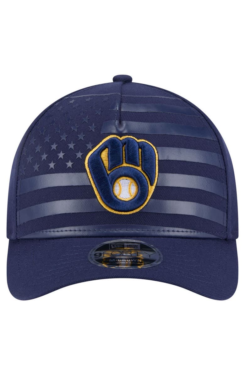New Era Men's New Era Navy Milwaukee Brewers American Flag 9FORTY M-Crown A-Frame Adjustable Hat, Alternate, color, 