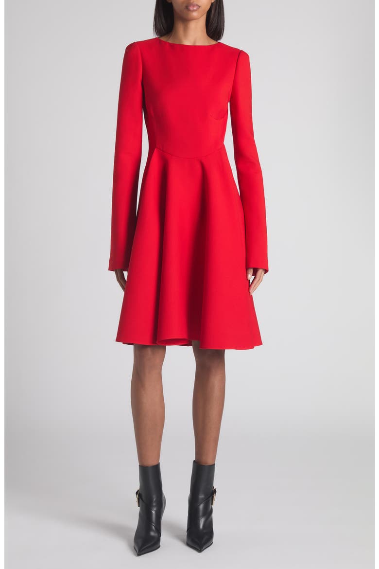 Long Sleeve Wool & Silk Blend Dress, Main, color, LUST RED
