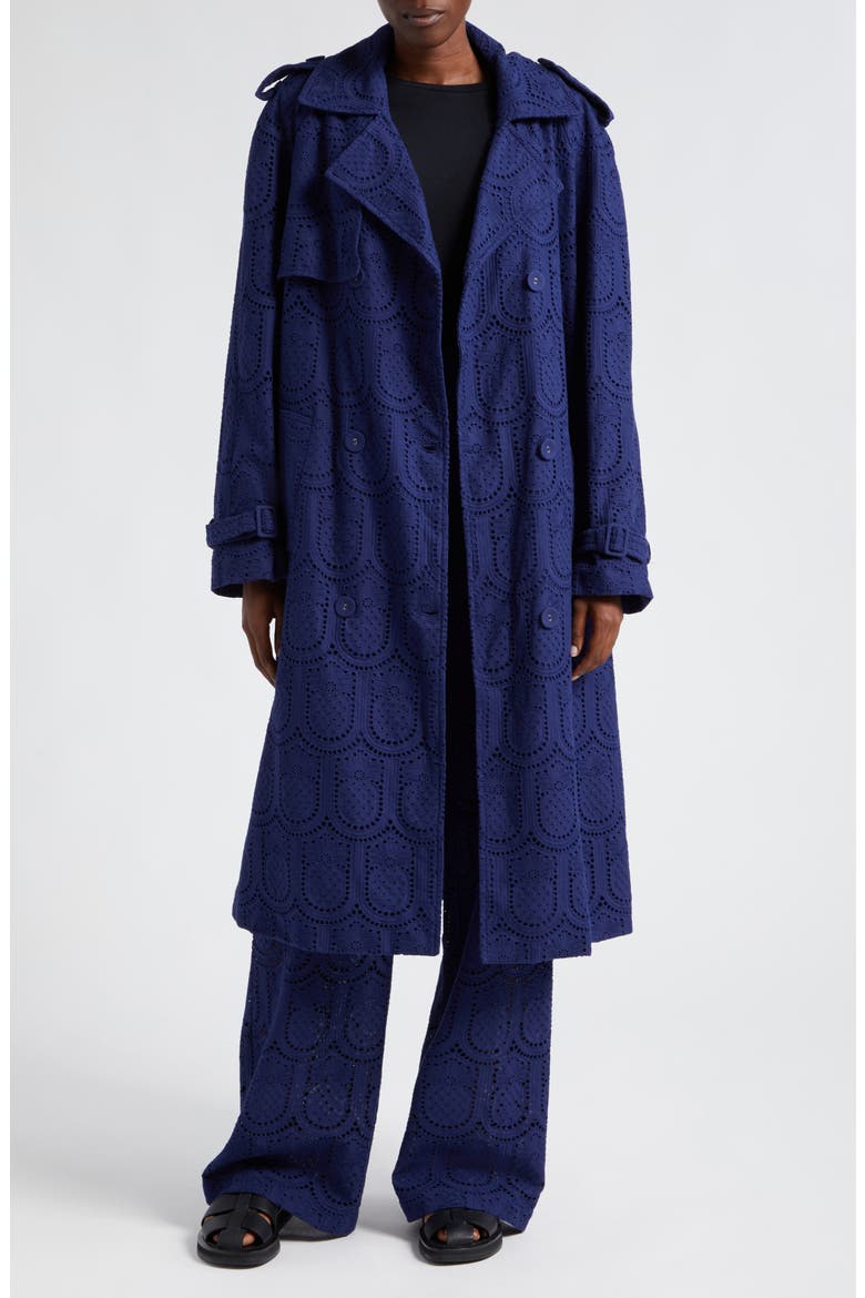 Pineapple Eyelet High Waist Wide Leg Pants, Alternate, color, NAVY BLUE