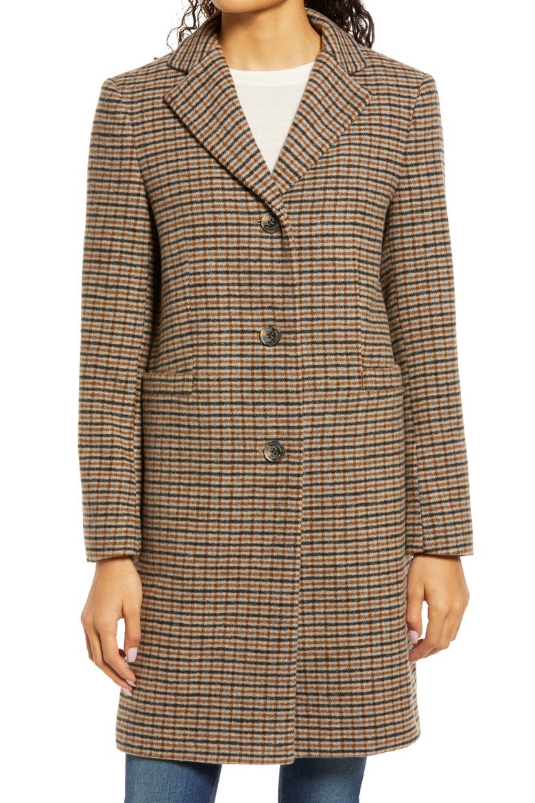 Wool Blend Reefer Coat, Alternate, color, BROWN GRID
