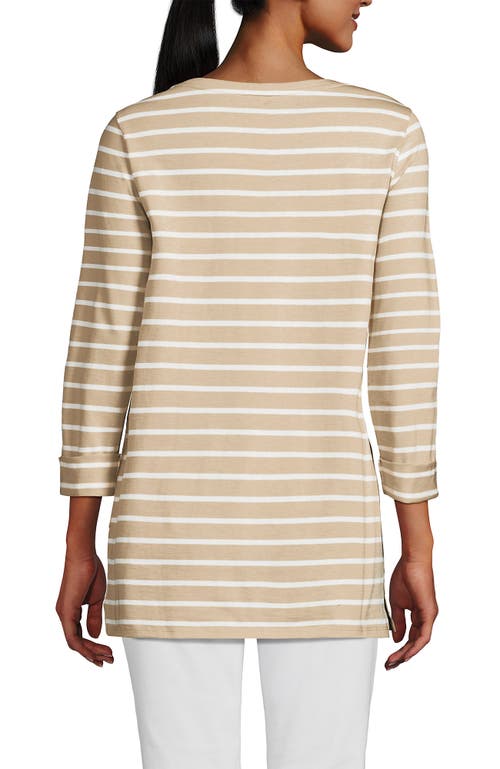 Lands' End Supima Cotton Adjustable 3/4 Sleeve Boatneck Tunic In Champagne/ivory Breton Stripe