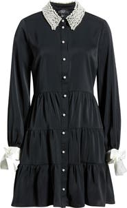 CeCe Beaded Collar Bow Long Sleeve Shirtdress
