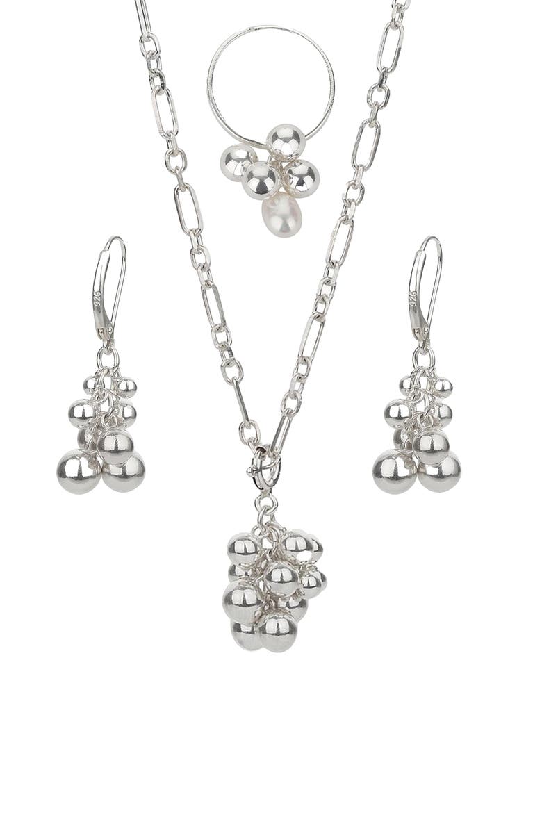 Bearfruit Jewelry Sterling Silver Isabelle Necklace & Earring Set Dainty Trendy, Main, color, 