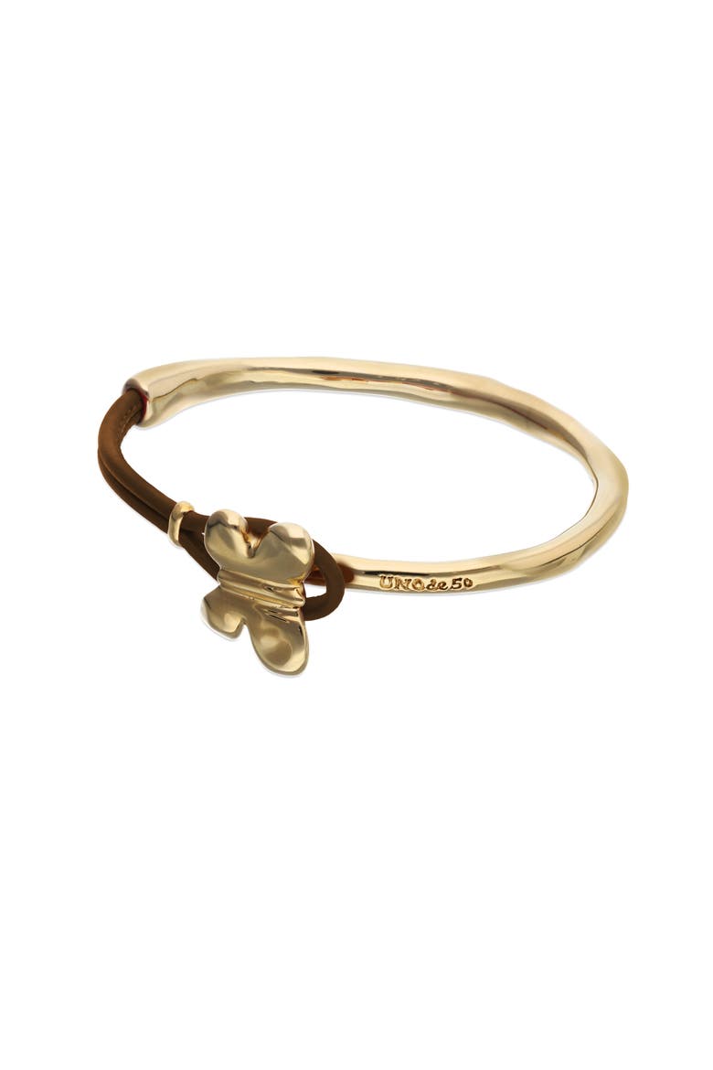 Leather Bracelet with Gold-Tone Butterfly, Alternate, color, Brown
