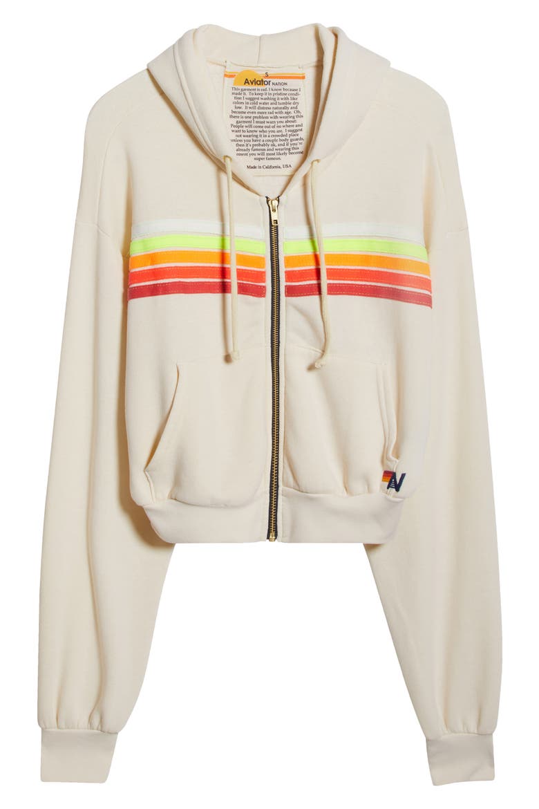 5-Stripe Zip Hoodie, Alternate, color, VINTAGE WHITE/ WHITE NEON